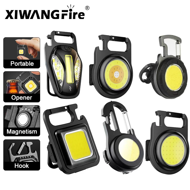 Mini LED Portable Keychain Flashlight Multifunction COB Work Light USB Rechargeable Strong Magnet Outdoor Camping Lantern