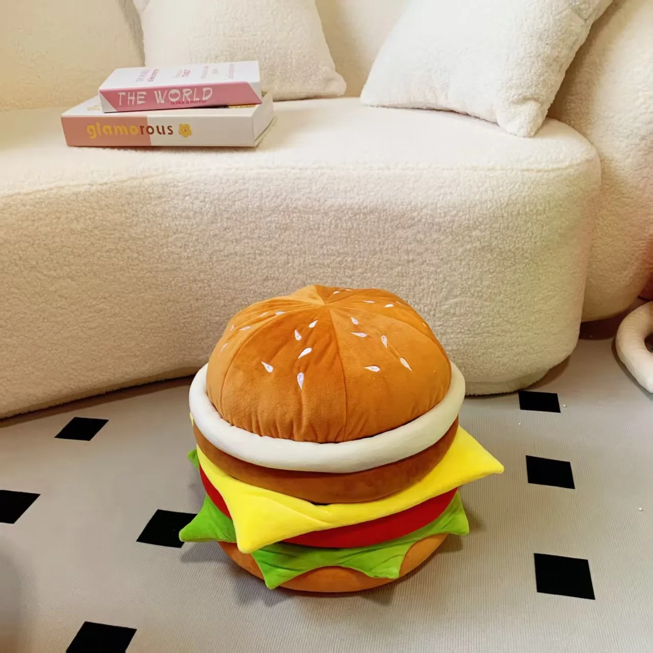 Cute Simulation Burger Storage Bin with Cover, Funny Hamburger Shaped Storage Case for Household Decor & Birthday Present
