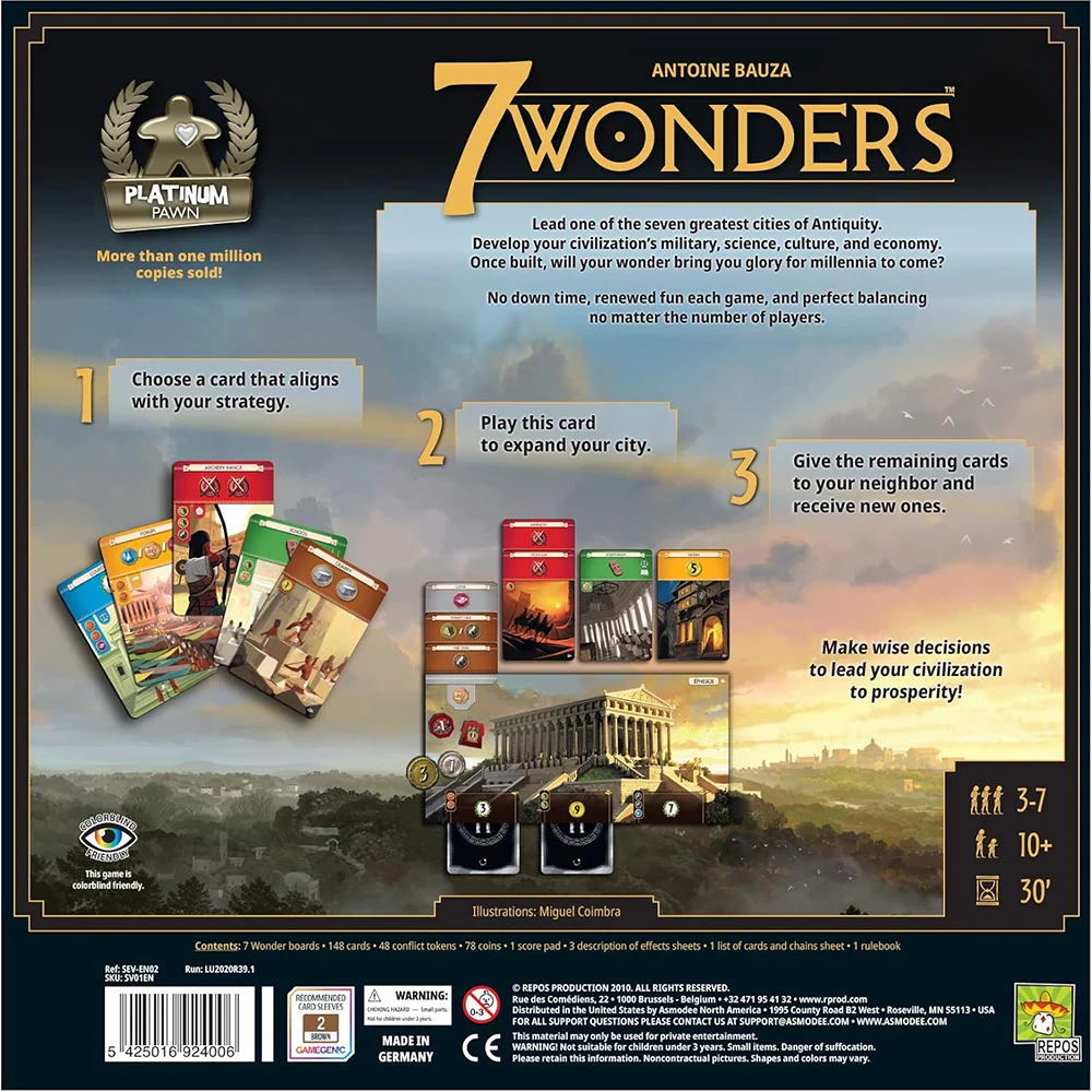 7 Wonders Board Game BASE GAME New Edition for Family Civilization and Strategy Board Game 7 Wonders Duel English