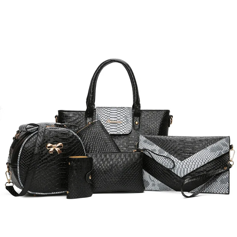 TRAVEASY 2024 Women Bag New Tote Bag Fashion Alligator Mother Bag Six-Piece Set Elegant One Shoulder Diagonal Cross Lady Bag