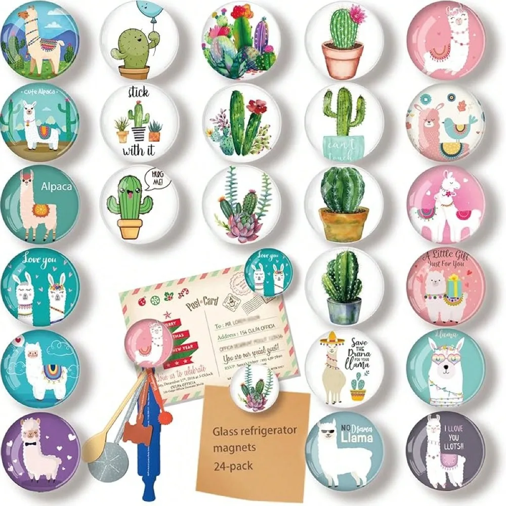 

24 Pcs 1.2 In Round Glass Boho Refrigerator Magnets - Strong & Non Scratch For Fridge,Locker,Office & Kitchen Decor.Aesthetic Flower Plant Line Drawing Design,Irresistibly Cute