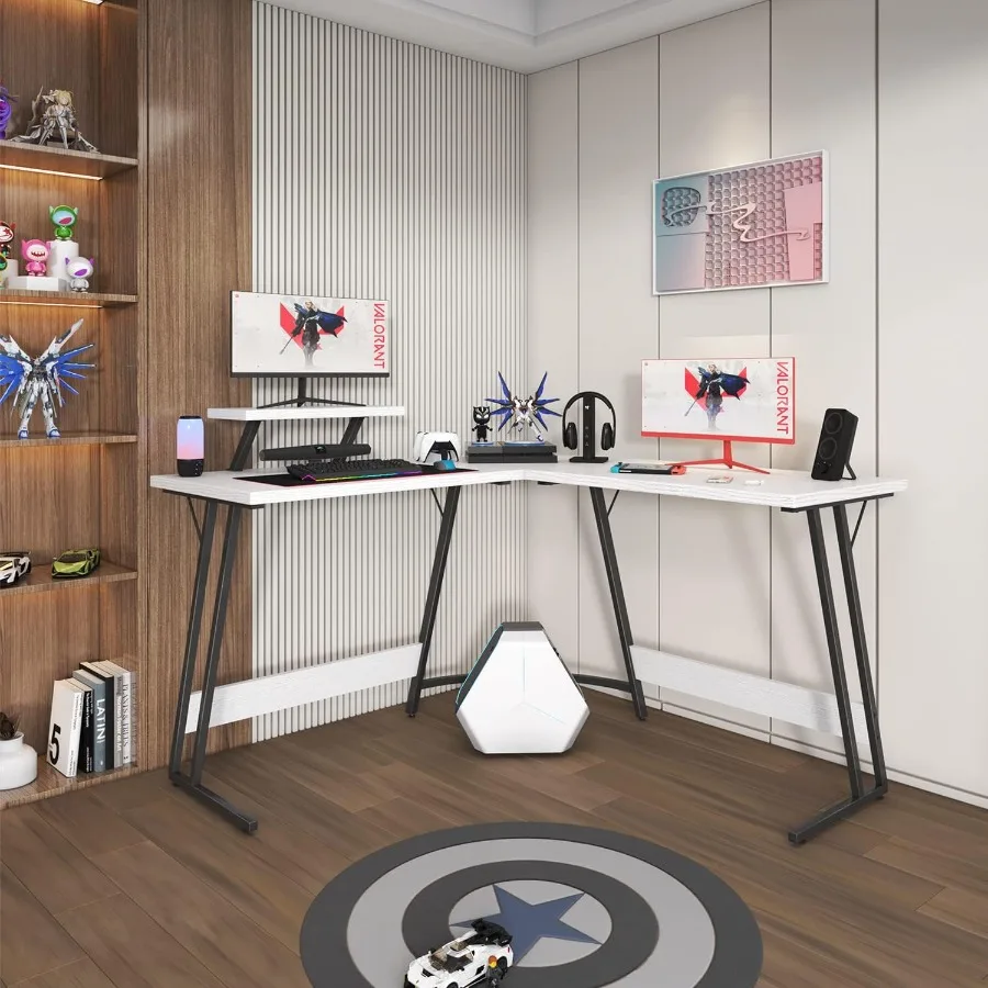 مكتب ألعاب على شكل حرف L مع حامل شاشة كبير لإعداد ألعاب المكتب المنزلي والكمبيوتر الشخصي، مكتب كمبيوتر زاوية قوية مع سباسيو #2