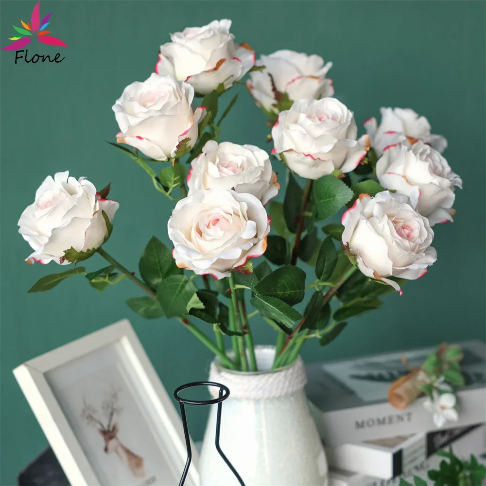 10/100pcs Light Pink Single Branch Flower Home Decoration Silk Artificial Rose Green Leaves Flower Valentine's Day Gift HY2566