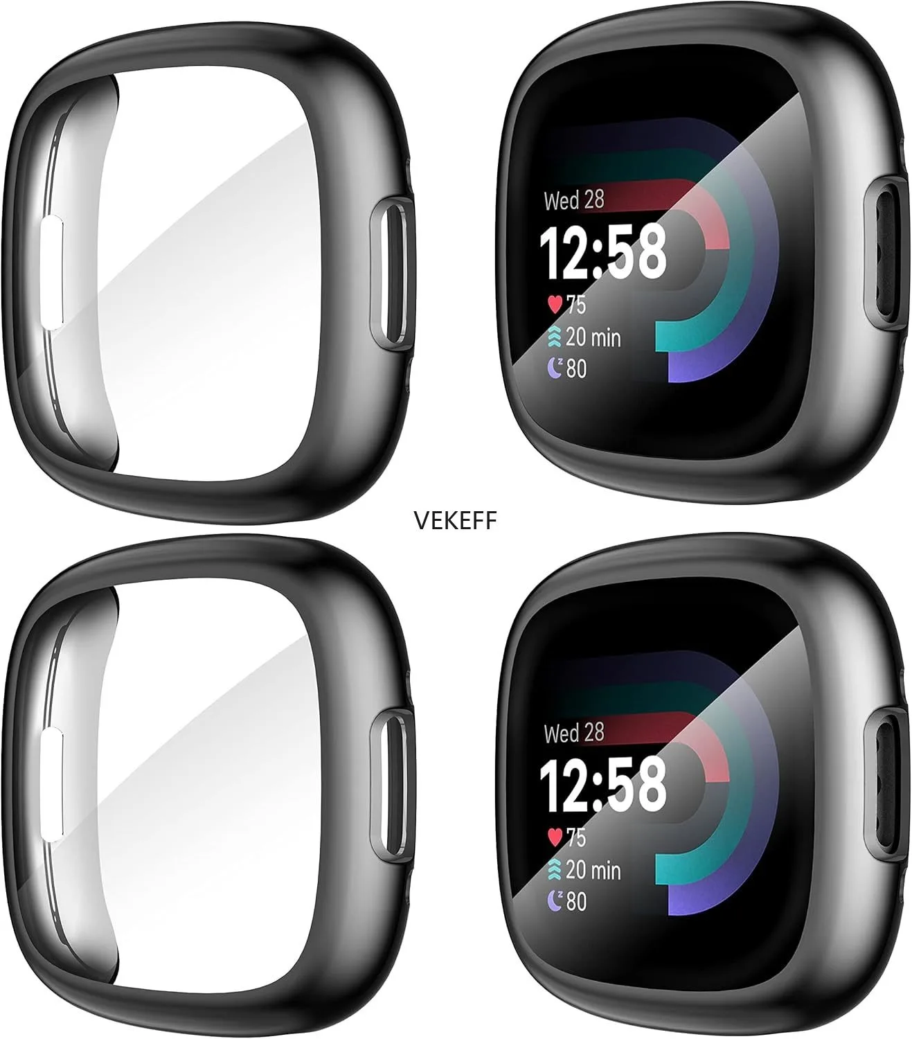 4-Pack For Fitbit Sense 2 / Versa 4 Full around Electroplate Soft TPU Bumper Protective Case Screen Protector