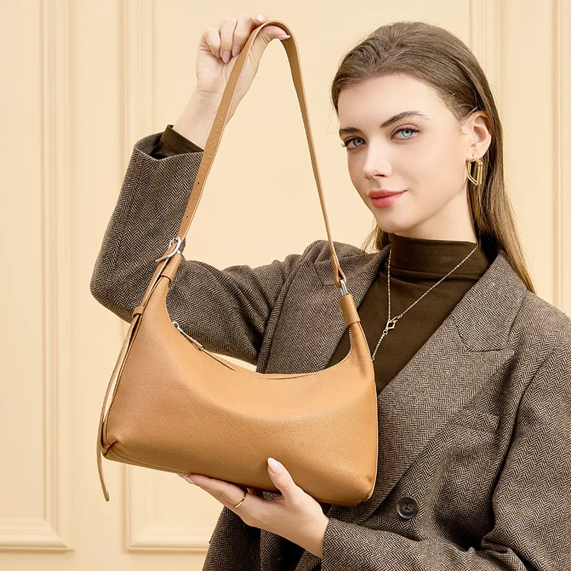 Hot Selling Women Hobo Bag Top Grain Leather Versatile Ladies Handbag Tote Shoulder Crossbody Dumpling Bag