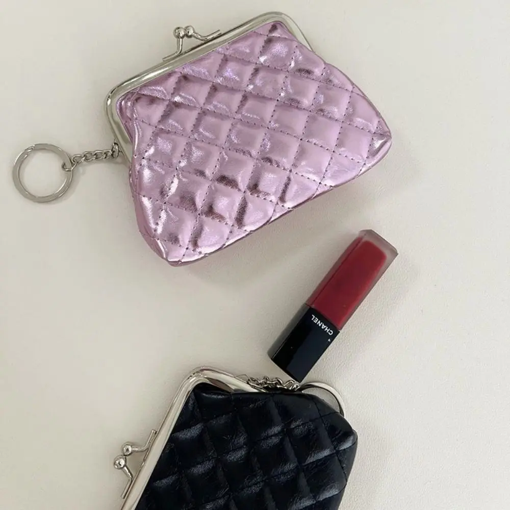 Portamonete con cerniera tascabile con bottoni in metallo retrò Portamonete in pelle PU con rossetto Borsa a portafoglio con portachiavi Portafoglio piccolo da donna