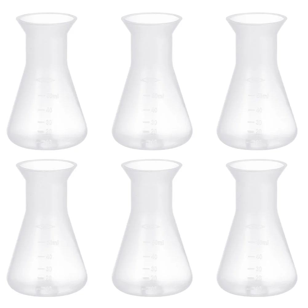 6 Pcs Plastic Erlenmeyer Flask Conical Laboratory Chemistry Clear Scale Stable Base Wide Usage Education Research
