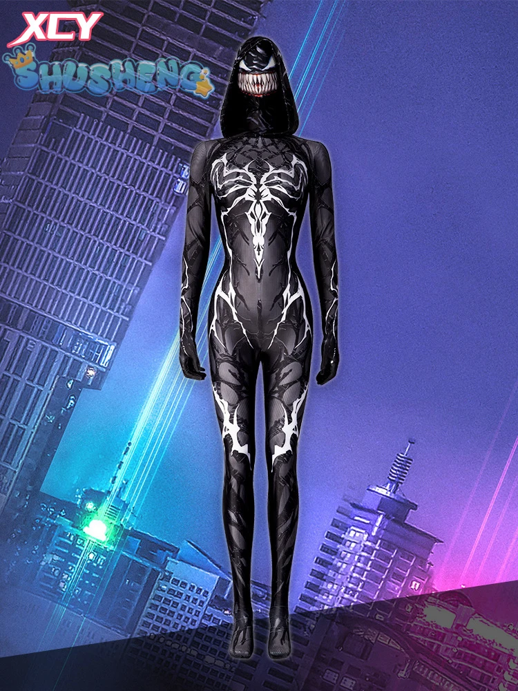 Venom Ann Weying Cosplay She venom costume Sexy black tight jumpsuit mask party Christmas Woman fantasy uniform XS-XXXL