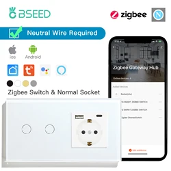 BSEED Zigbee 1/2/3Gang Smart Wall Switch Plus EU Power Socket With Type-C USB Plug Tuya Google Alexa Voice Wireles Control