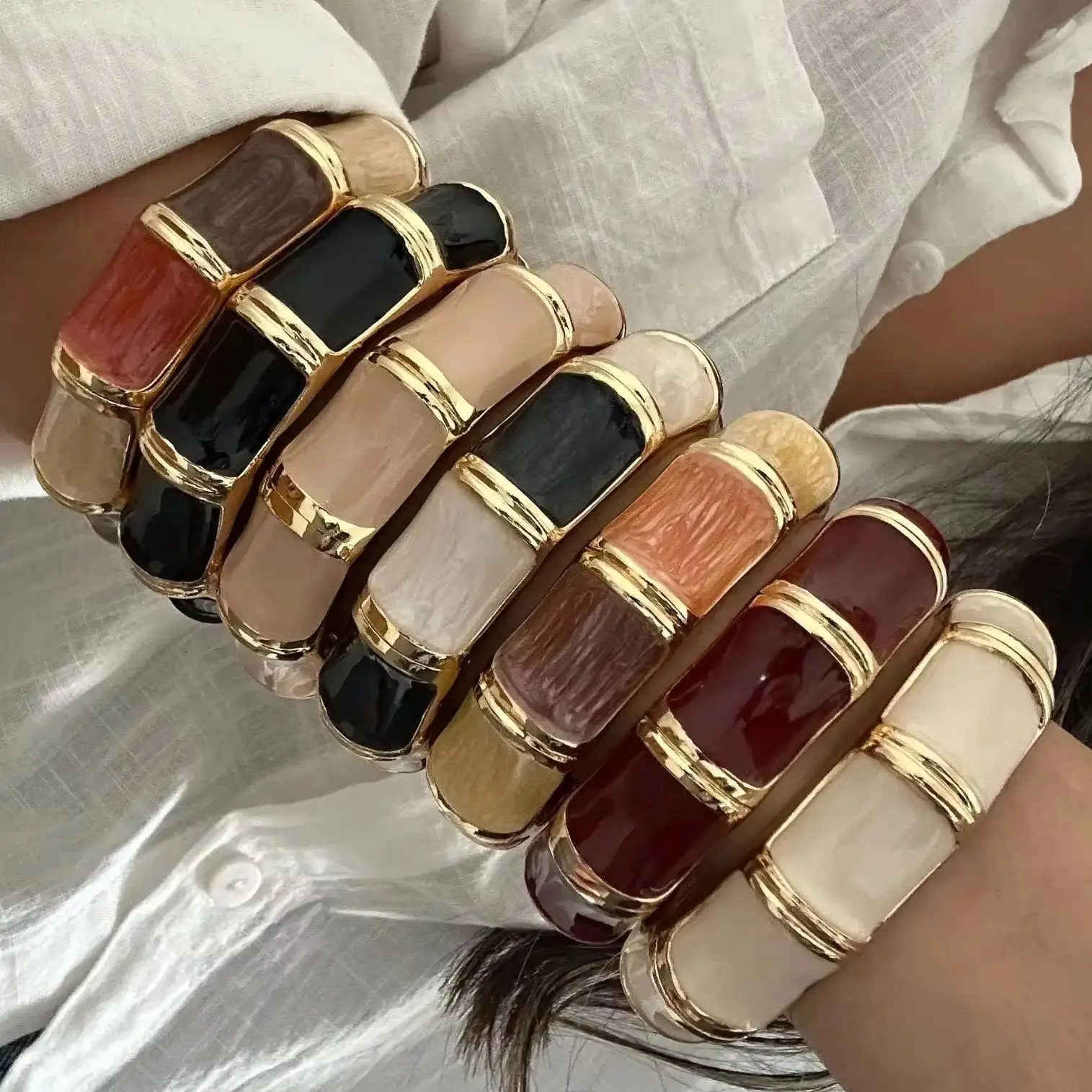 DIEZI Hip Hop Punk 9 Colors Enamel Wide Bangles For Women Men Exaggerated Fashion Gold Color Bangles Bracelets Gift Jewelry