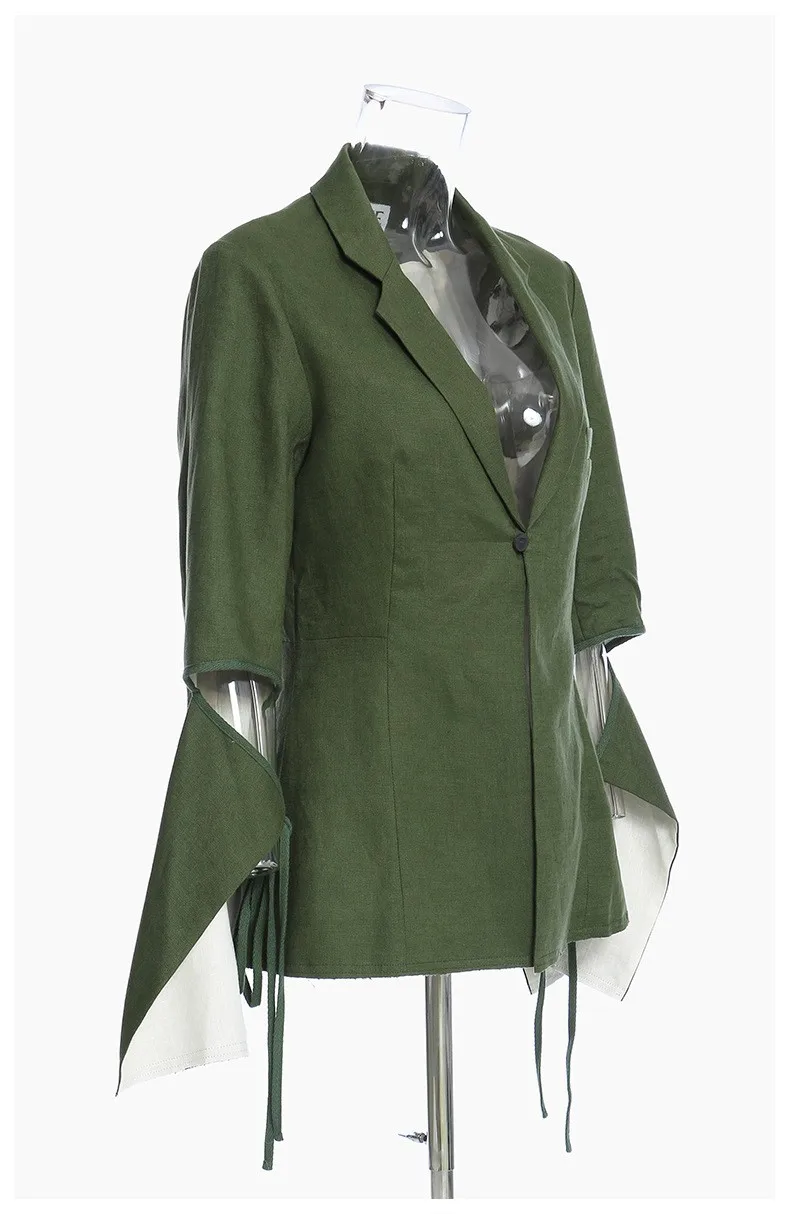 yuerwang Women Blazer Green Color Asymmetrical Color Matching Women Blazers And Jackets Irregular Plus Size Suit Coats 2022 New