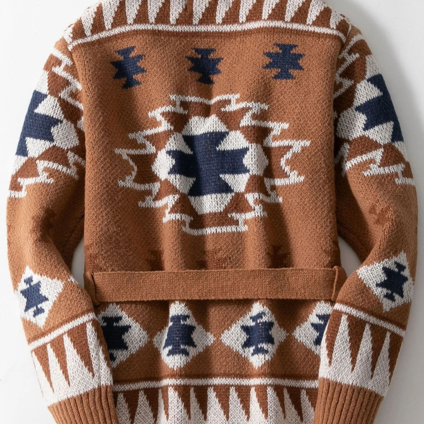 

Men's Heavyweight Embroidered Sweater Autumn Winter Thiened Open Cardigan Belted Knitted Outerwear Casual Long Sve Coat