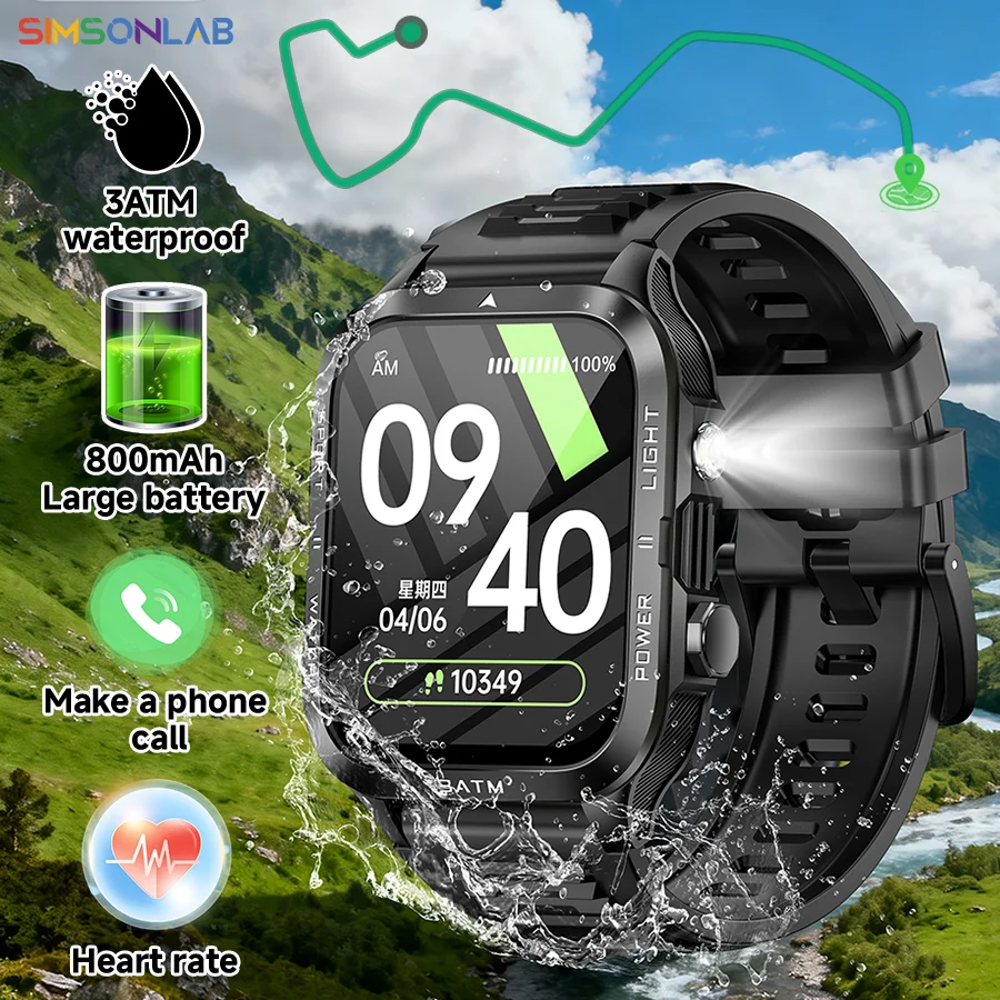 

NEW Military Sport Smart Watch Bluetooth Call Voice Assistant for Men 800mAh Battery 3 ATM Waterproof Flashlight for Xiaomi