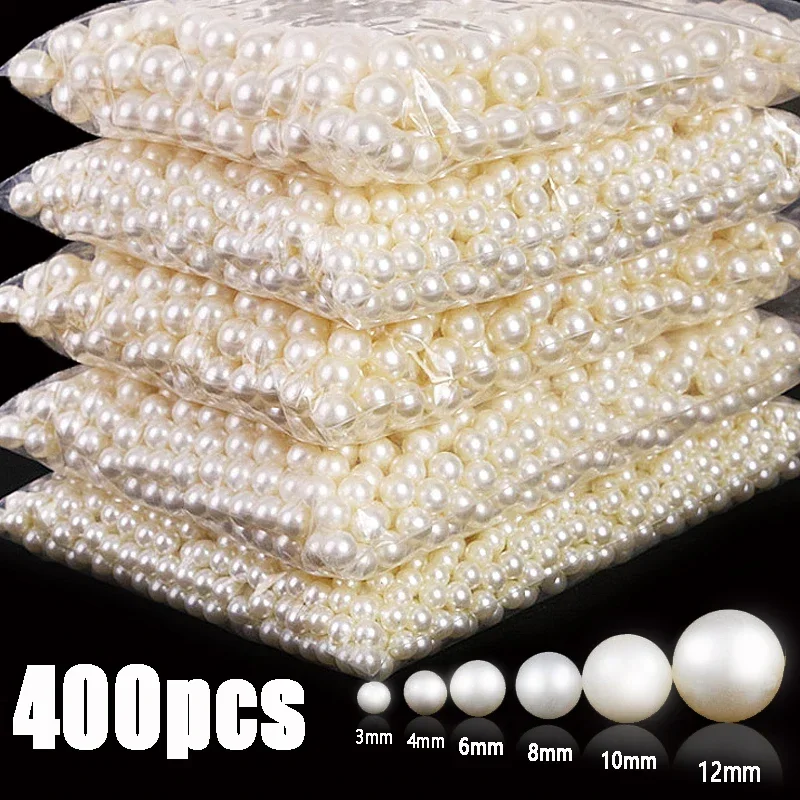 

3-12mm Pearl Imitation ABS Plastic Ball Beaded Jewelry Accessories Handmade DIY Necklaces Bracelet White Beige Jewelry Findings