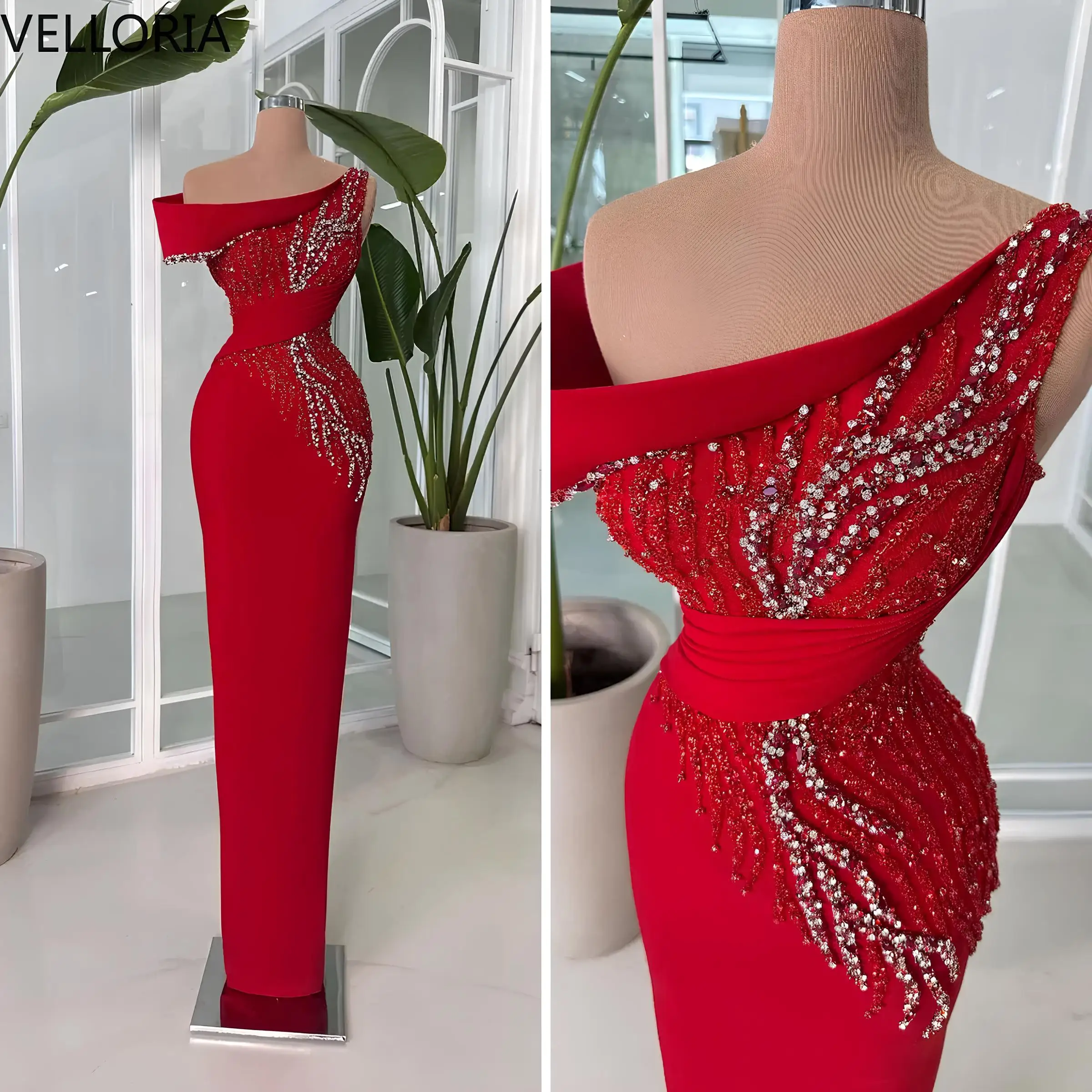 Elegant Red Mother of The Bride Dresse Long 2026 Crystal Beaded Wedding Guest Gown Satin Off Shoulder Formal Vestidos Customized