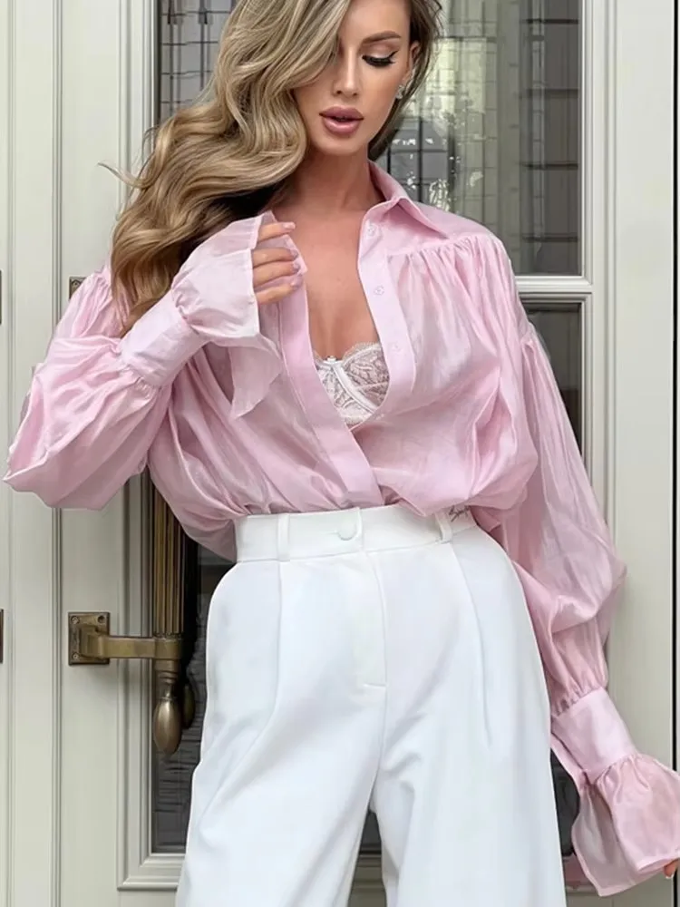 

White See-Through Blouses Women Casual Loose Shirt 2025 Spriong New Fashion Lightweight Thin Top Elegant Chic Long Sleeve Shirts