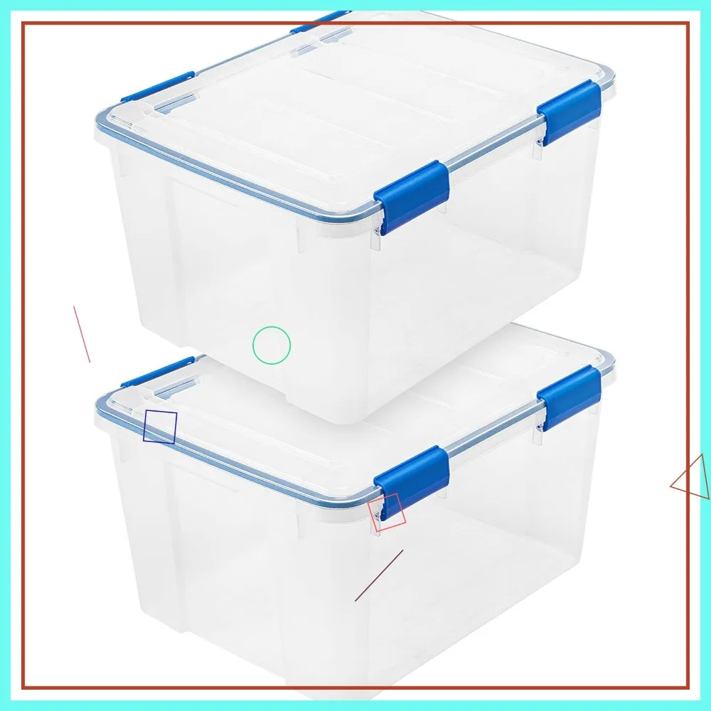 

44 Qt Storage Bins with Lids, 2 Pack, BPA-Free Plastic Gasket Box, Tight Seal & Stackable - Clear/Blue