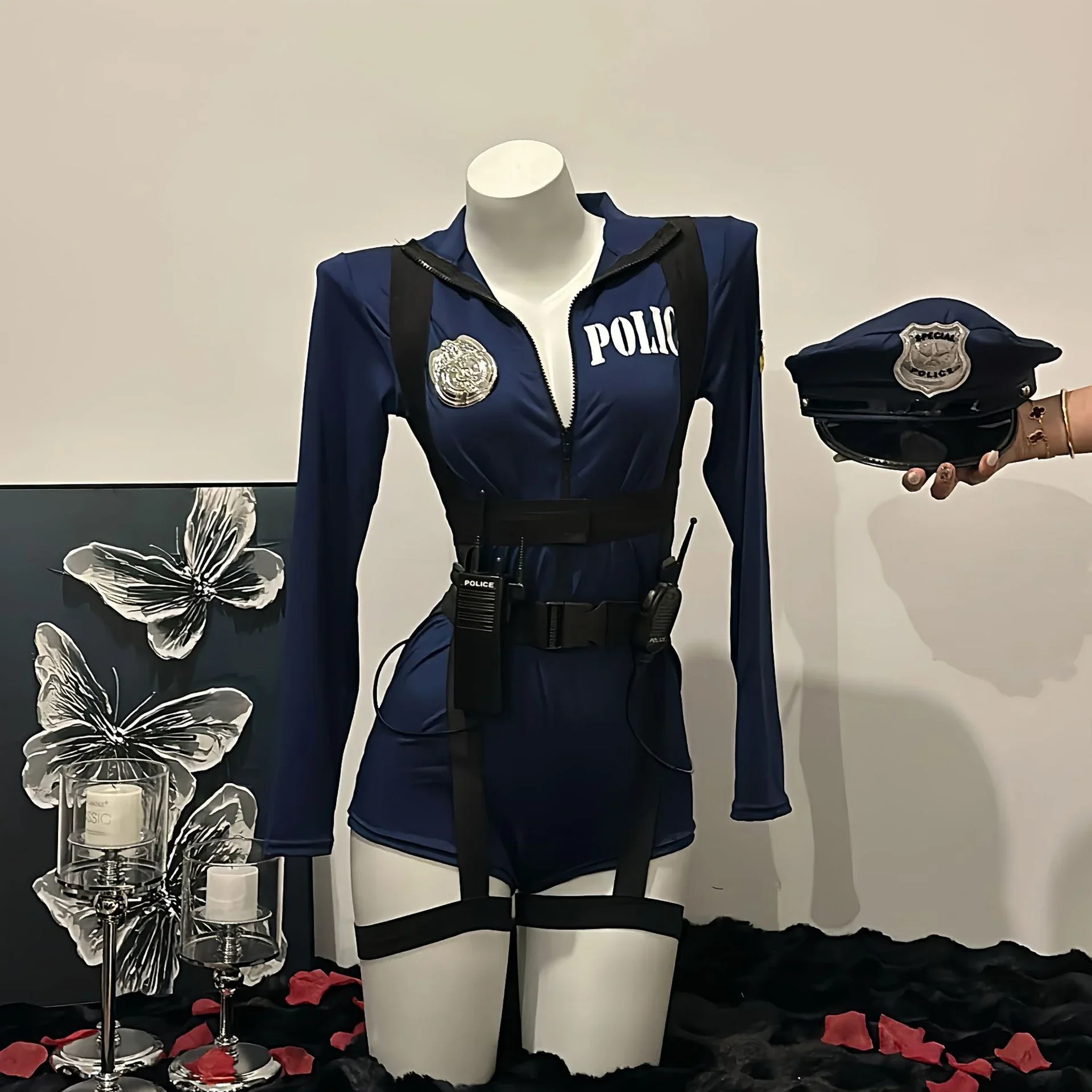 

Halloween Sexy Cop Cosplay Erotic Lingerie Policewoman Costume Police Uniform Women Jumpsuit Nightclub Performances Costumes