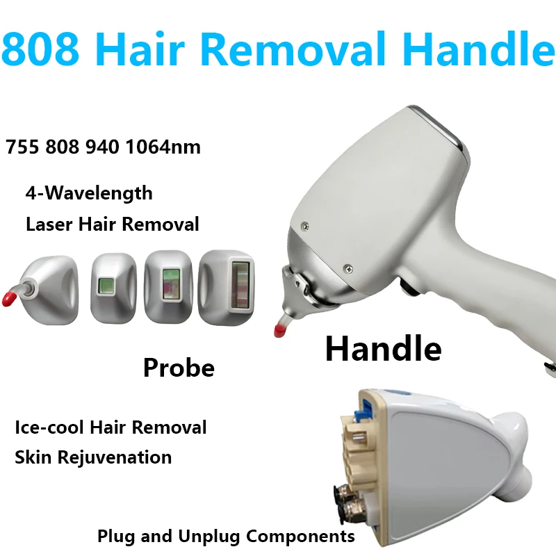 808 Semiconductor Hair Removal Handle With Four Wavelength Pluggable And Replaceable Probe Laser Handle