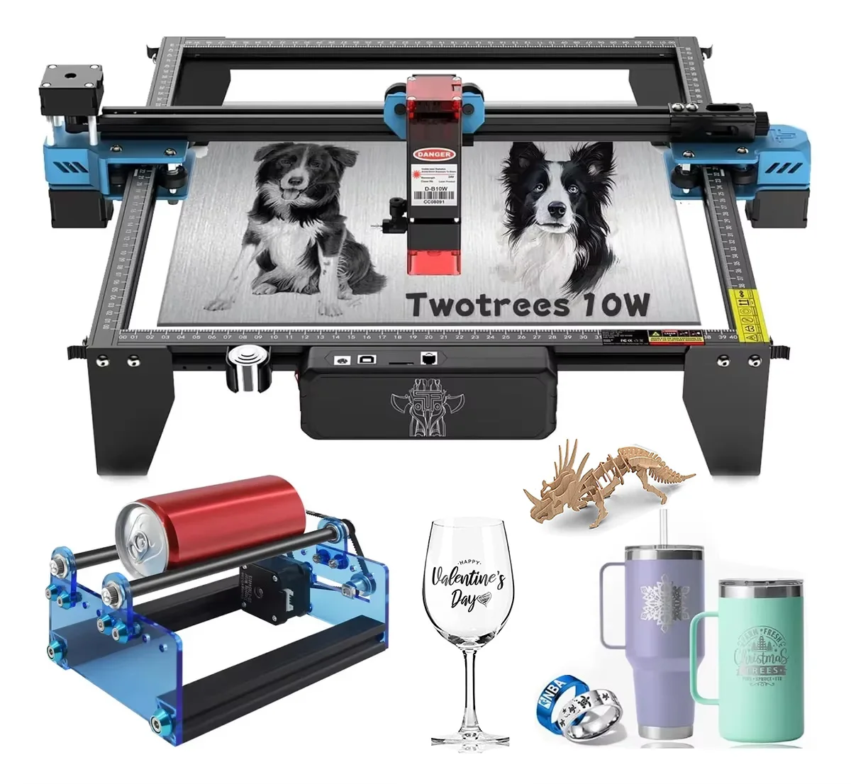 

Лазерный гравер TWOTREES TTS-10 Pro для гравировки по металлу, нержавеющей стали, акрилу и дереву с роликовым модулем.