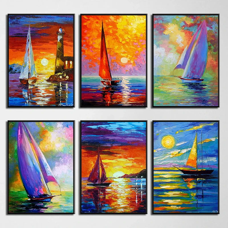 Classic Boats Canvas Painting Sea Landscape View Boat Posters and Prints Wall Art Picture for Living Room Home Decor Cuadros