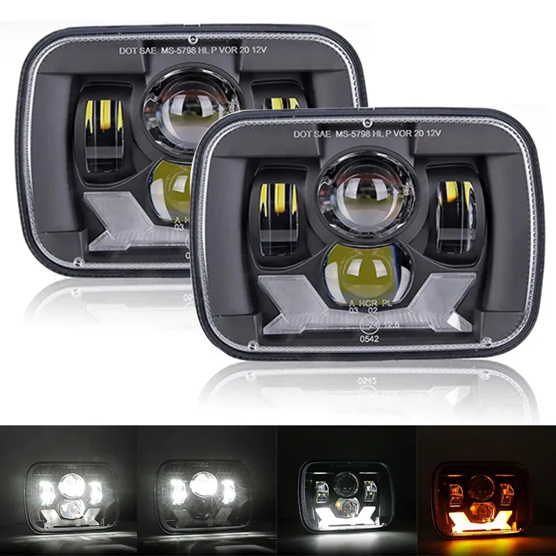 7x6 5x7 Inch LED Headlight Wrangler Square Headlight 200W 30000LM Led Headlamp DRL Hi/Low Turn Signal Offroad 4x4 Car Light 32V