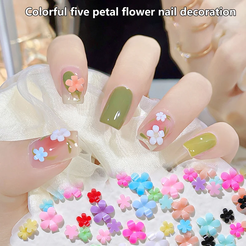 

200pcs Japanese Mini Flower Nail Art Charms Acrylic Five-Petal Flower Jewelry Ornament Kawaii Accessories Decorations Manicure