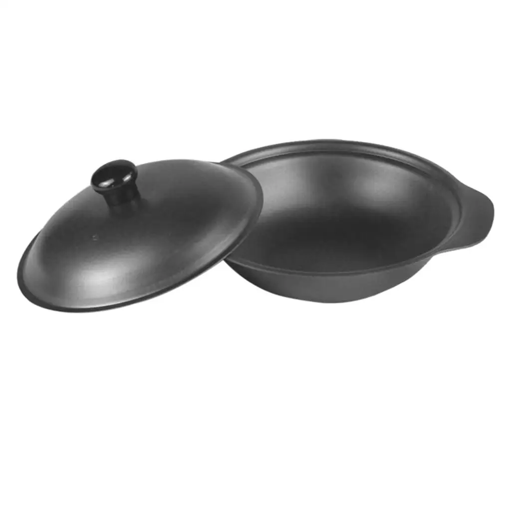 Cast Iron Wok Shallow Round Casserole Dish With Lid,Rice Noodle