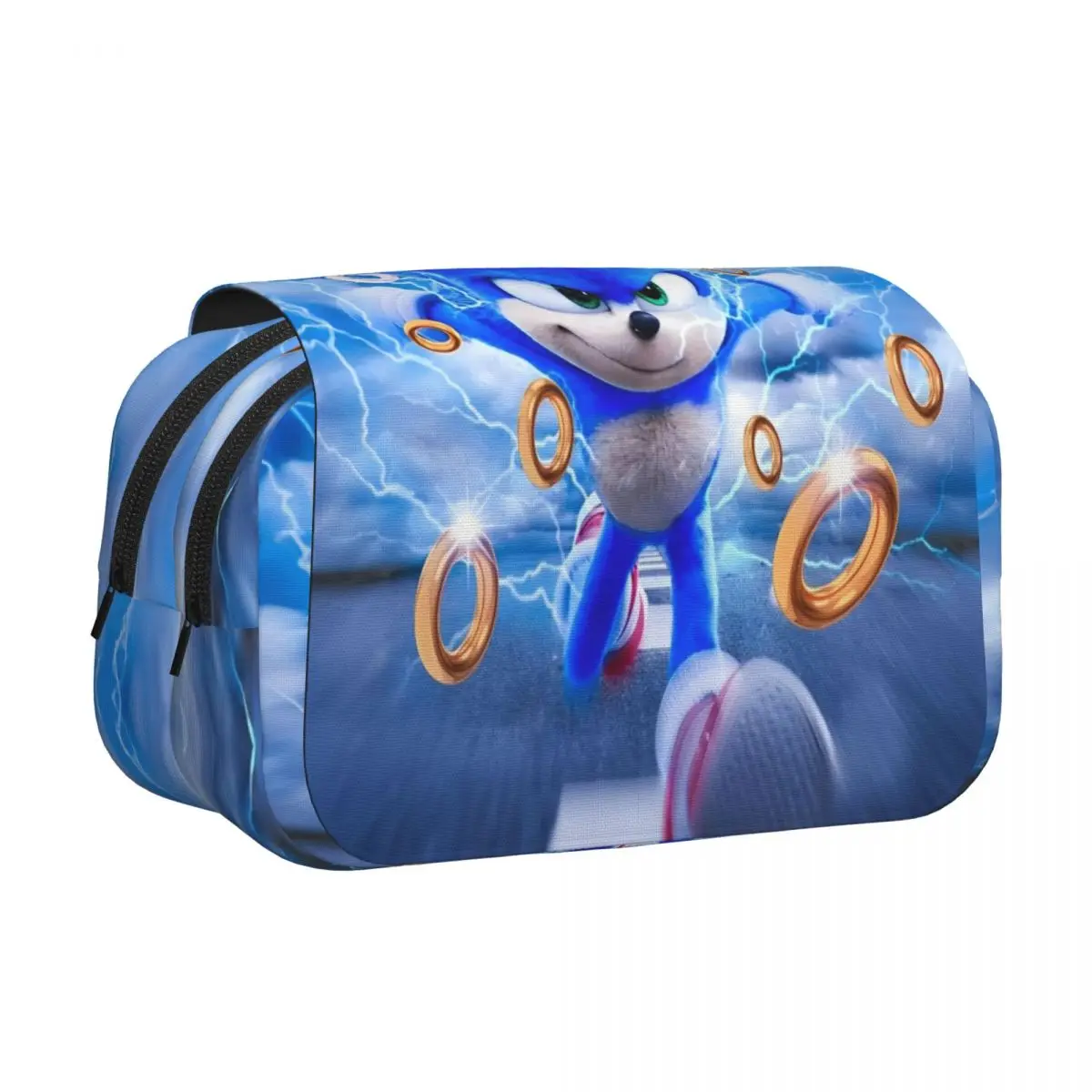 Double Clamshell Pen Case Shadow The Hedgehogs Cartoon Pencilcases Pen Box for Student Bag Office Zipper Stationery