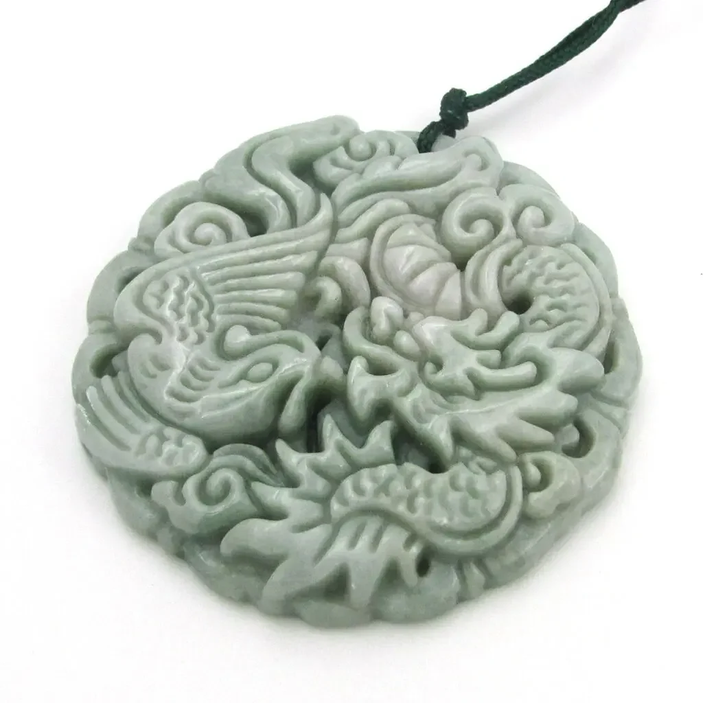 Natural White Jade Carved Lucky Dragon Phoenix Animal Pendant Chinese Necklace Charm Jewellery Fashion Amulet Luck Gifts Women