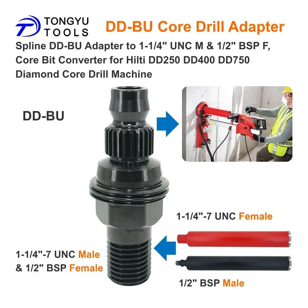 DD-BU Spline Diamant-Kernbohradapter 1-1/4"-7 UNC Außengewinde 1/2" BSP Innengewinde für Hilti DD250 DD400 DD750 – Detail 5
