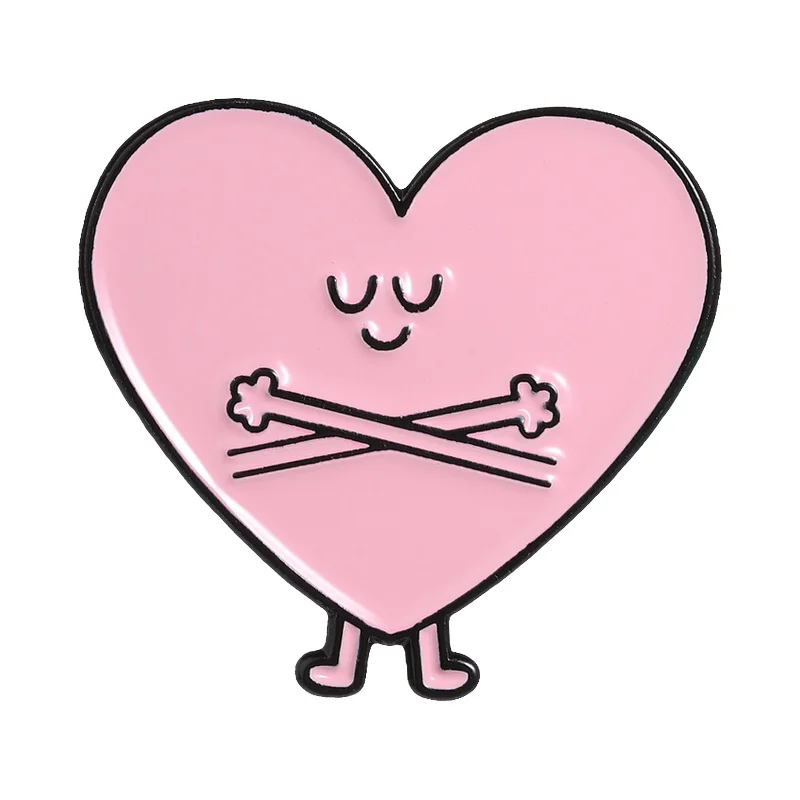 

Pink Heart Smiling Face & Crossbones Arms Hugging Self Enamel Pin Fashion Sweet Heart Brooch Clothes Lapel Badge Jewelry Gifts