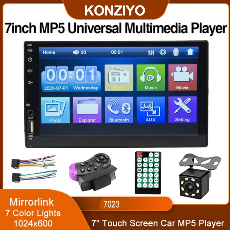 

7023 Универсальный автомобильный плеер на 2 Din, 7-дюймовый мультимедийный плеер с сенсорным экраном, автомобильный плеер, универсальный MP5-плеер, аудио USB TF Bluetooth