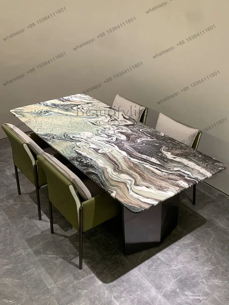 Purple landscape natural luxury stone dining table Italian minimalist villa modern high-end light luxury marble long table