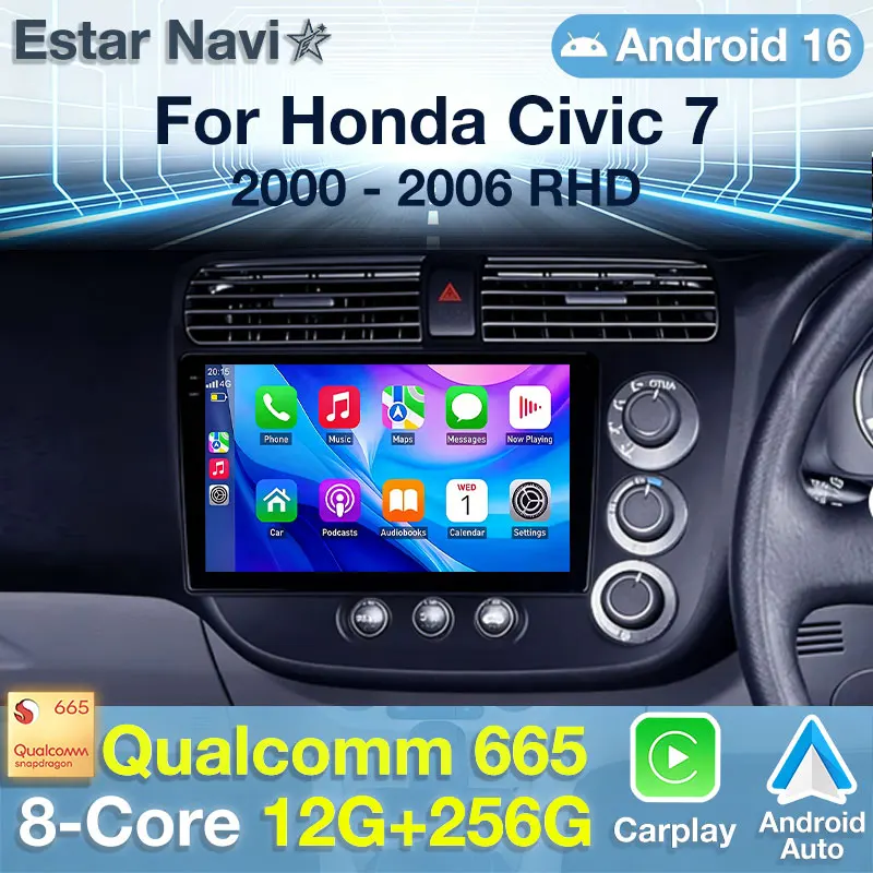 

Android 16 Car Radio For Honda Civic 7 2000 - 2006 RHD Multimedia Video Player GPS 4G Carplay Auto Stereo Head Unit Qualcomm 360
