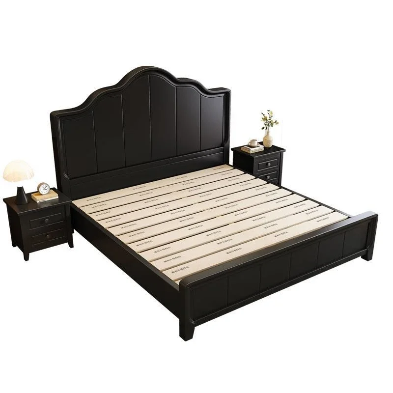 

French vintage solid wood bed black 1.8m master bedroom double bed
