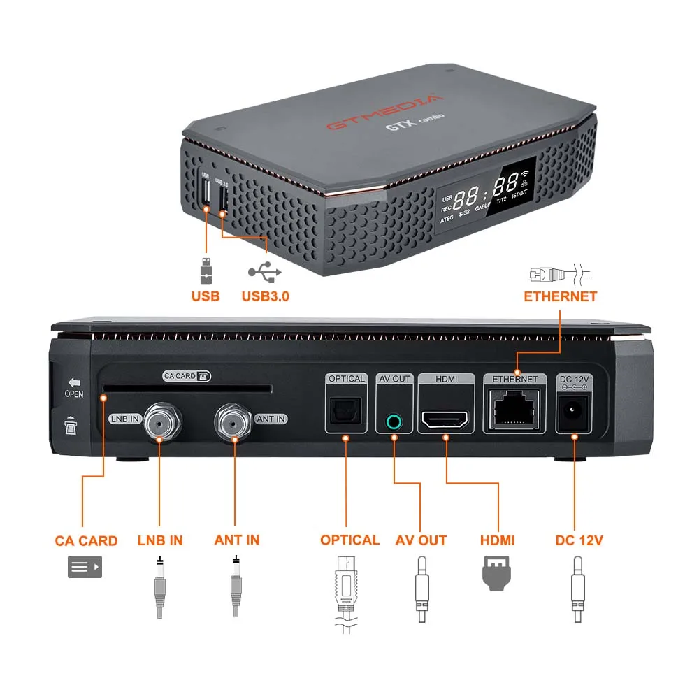 GTMEDIA-receptor satélite GTX COMBO, decodificador con Android 9,0, DVB-S2X, S2, S, T2, T, C2, C, ATSC-T, ISDBT, CI Plus, HDD, 8K, H265, M3U, CCAM