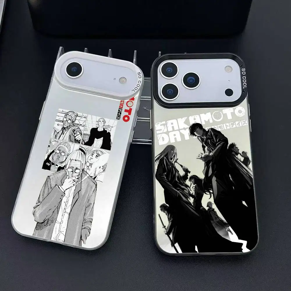 Capa de telefone dos desenhos animados S-SAKAMOTO DAYS para iPhone 11-17 Air Pro Max colorido banhado antiderrapante protetor de impressão digital ótimo presente