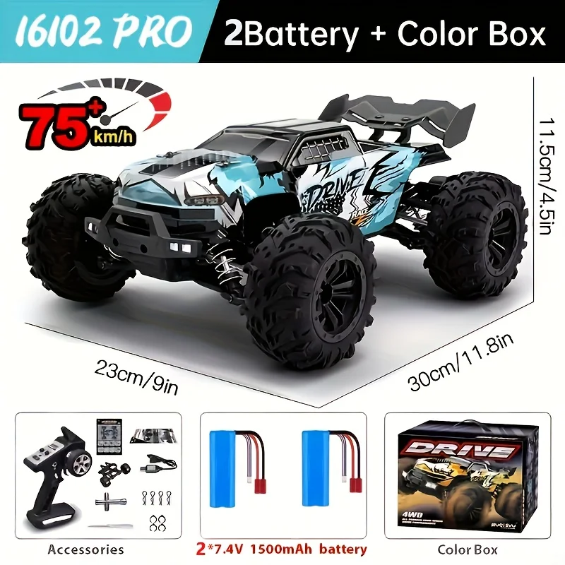 1:16 2.4G 4WD RC auto, 75 km/u brandende hoge snelheid, heldere LED-verlichting, terreinwagen, ultieme kerstverrassingsgeschenken