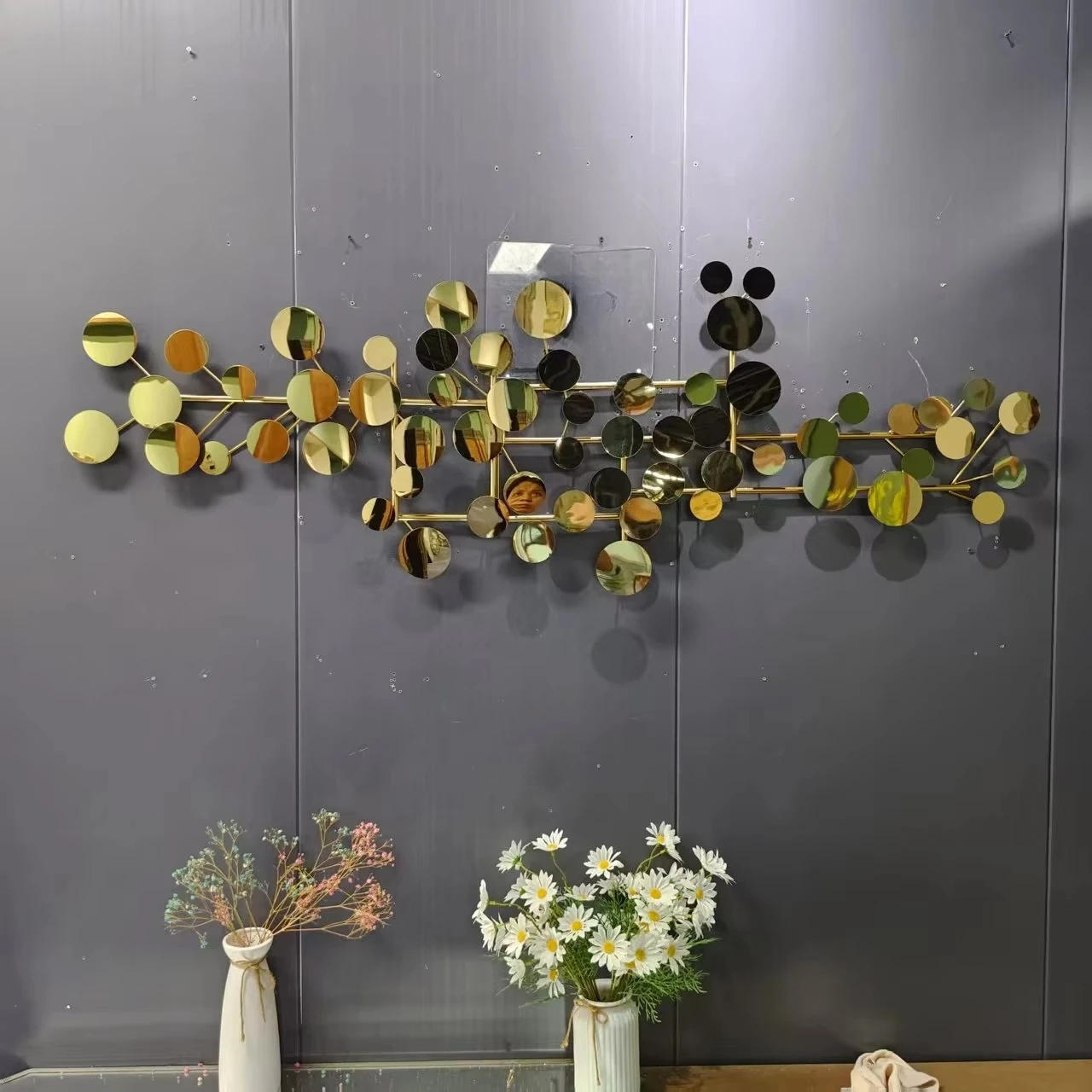 150X50 Factory Saling Price Large Dropshipping 2025 High Gloss Golden Wall Decoration Living Room Background Metal Handicraft