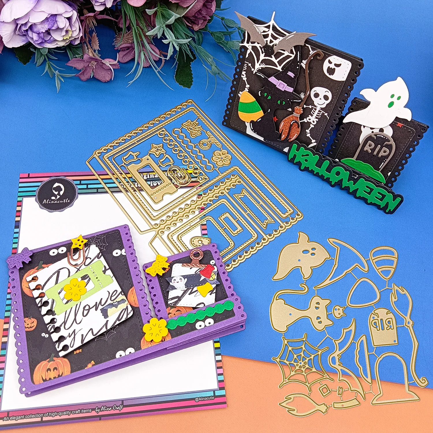 Niedliche Geister-Katzen-Teile-Stanzformen/Z-Ordner, Karte, Faltkarte, Metallschneiden, gestanzt, für Halloween, Weihnachten, Geschenk, Papierhandwerk, handgefertigt, DIY
