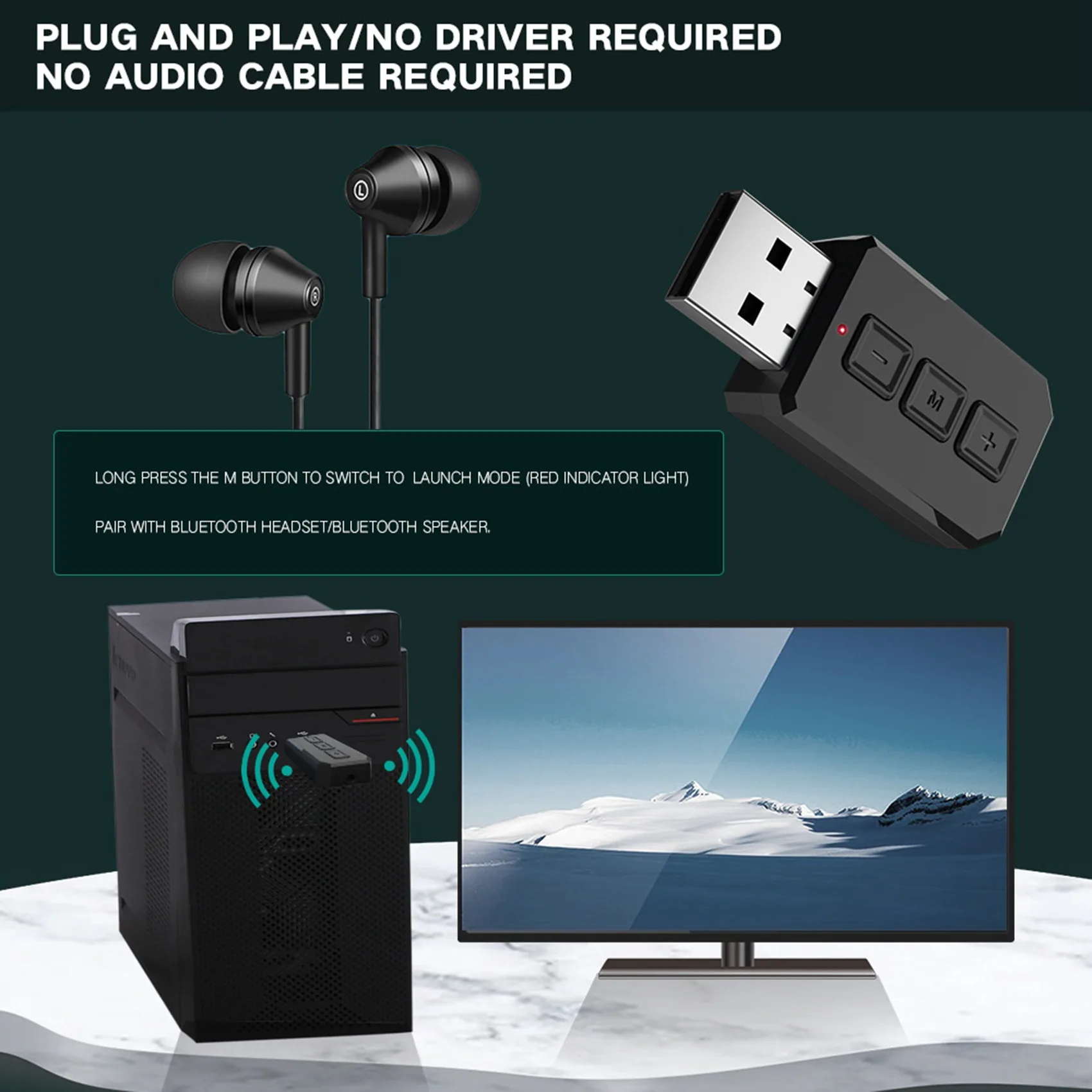 1 Uds Bluetooth 5,0 2 en 1 transmisor receptor adaptador USB 3,5mm AUX adaptador de Audio estéreo para coche ordenador TV