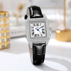 Top Brand Luxury Watch Women Quartz Waterproof Fully Diamond Ladies Watch Silver Square Couple Watches With Rhinestone