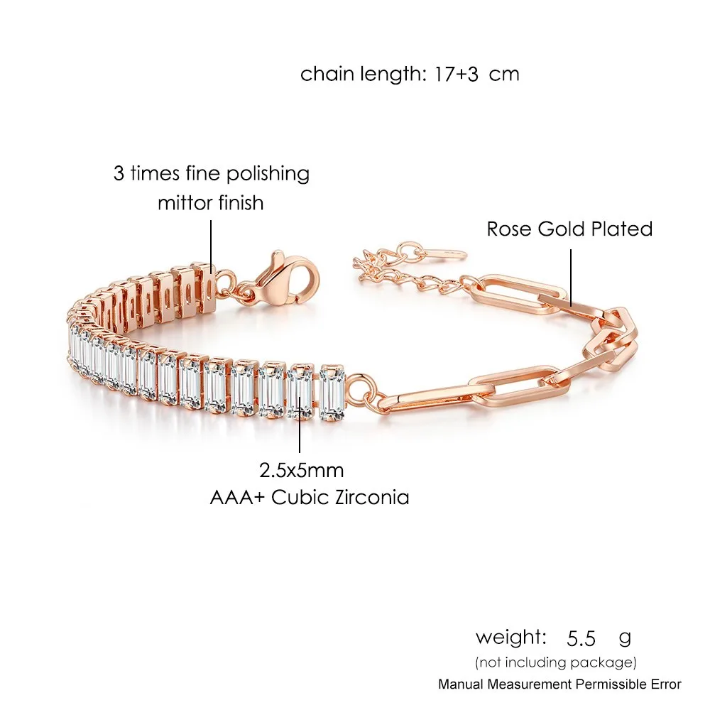 Rose Gold Plated Sparkling Half CZ Tennis Bracelets Half Chain For Women Men Hiphop Hand Bangle Jewelry For Male Female KCH079