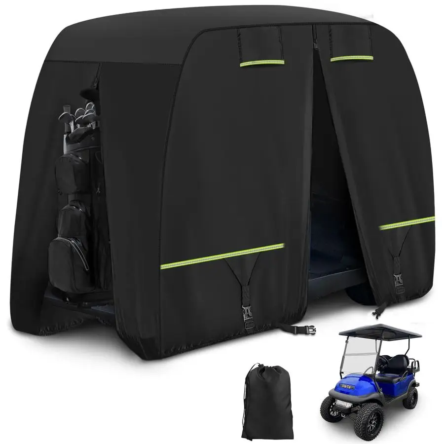

22 4 Passenger Upgraded Golf Cart Cover with Safe Reflective Strips Fits EZGO Club Car Yamaha, 420D Heavy Duty Cover All Weather