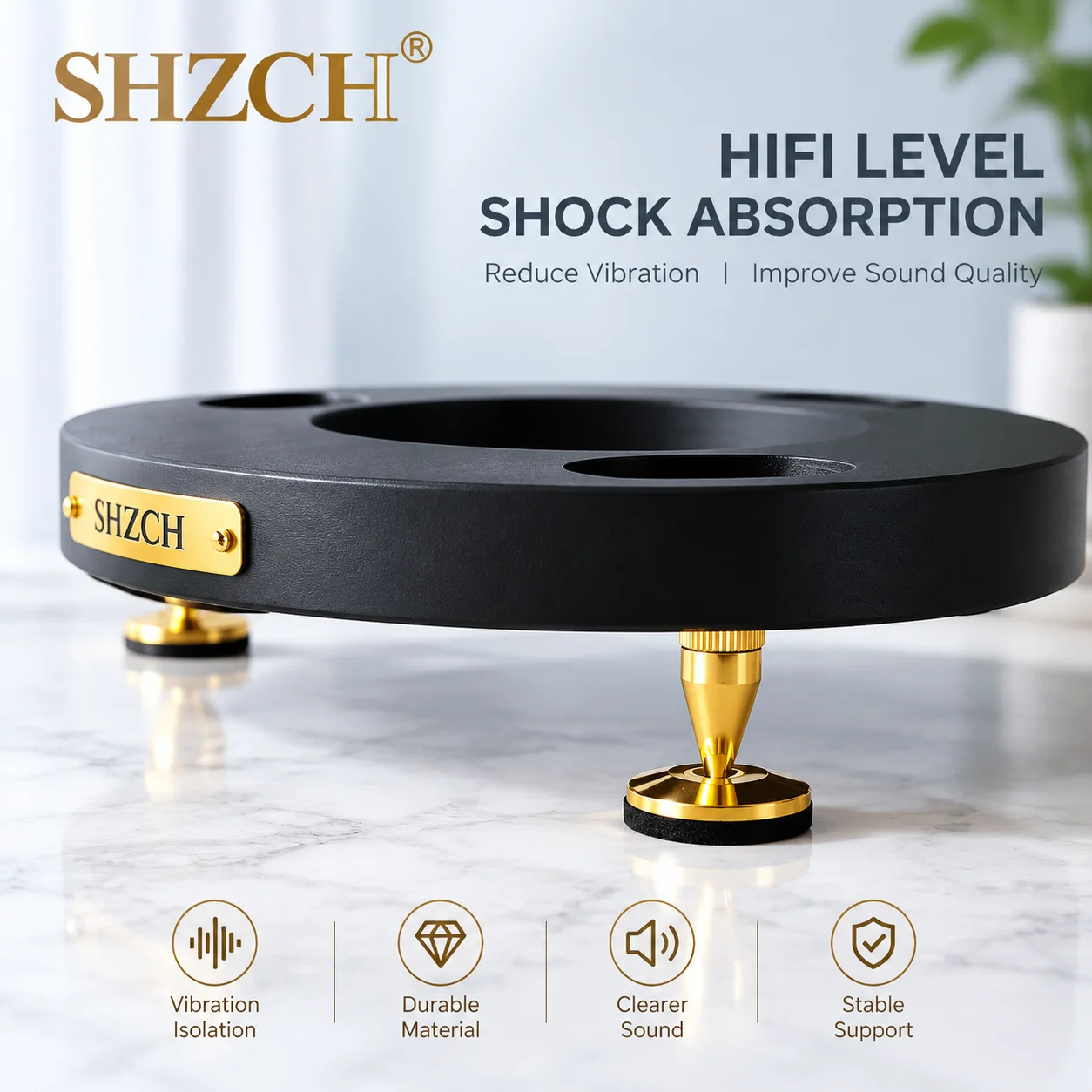 Solid Wood Speaker Stand for Harman SoundSticks Black Acoustic Isolation Pads Vibration-Damping Desktop Riser, Storage Stand