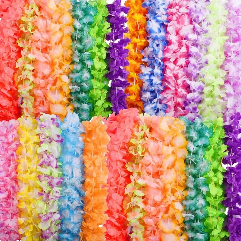 100 counts Artificial Hawaii Flower Garland Hawaiian Artificial Flowers Neck Loop, Luau Leis Necklaces for Hula Leis Dance