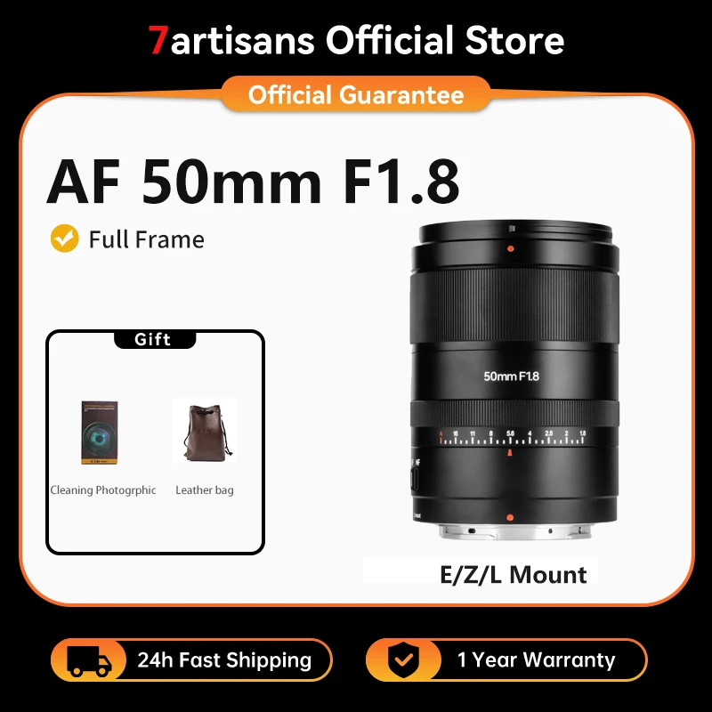 7artisans 50mm F1.8 AF Full Frame Large Aperture Autofocus Standard Prime Lens for Sony FE Mount Camera Lens A7C II A7R II A7S II A7 II ZVE10 A7III A6300 Nikon Z Z50 Z7II/Z6II Panasonic Sigma L Leica L S1/S1R