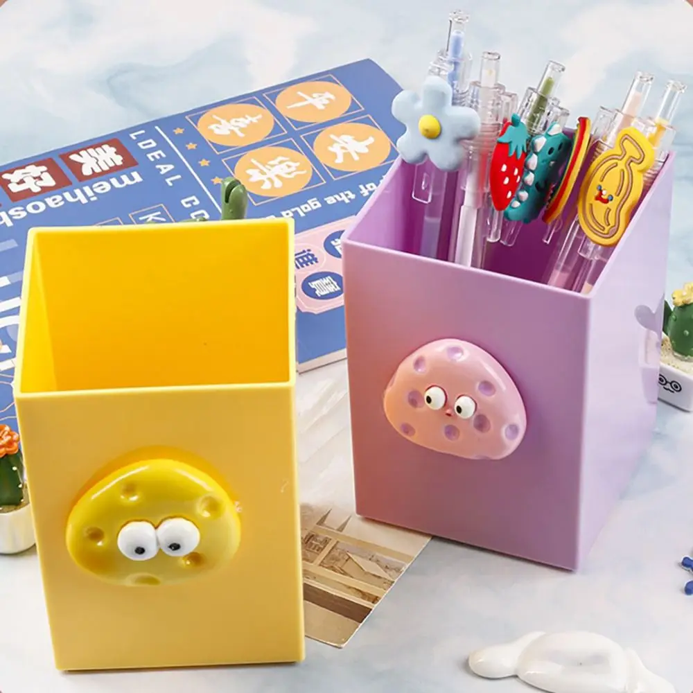 Plastic Pen Holder High Quality Stationery Large-capacity Pencil Container Candy Color Desktop Storage Cheese Pencil Holder