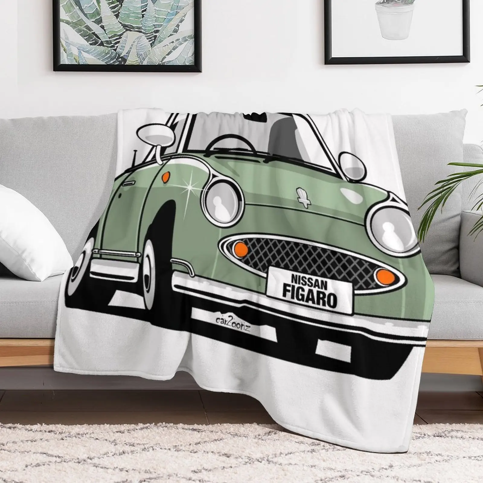 Nissan Figaro caricature - emerald green Throw Blanket Large Retros Blankets